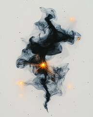 Poster - Electric swirl of smoke trails and floating orbs forming a hypnotic dance under a dark sky,