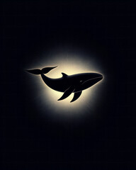 Poster - Mesmerizing whale silhouette gracefully gliding through overlapping rings of expanding sonic waves,
