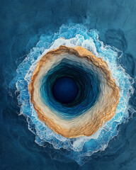 Poster - Abstract layering of fluid waveforms and oceanic textures merged into concentric ripples,