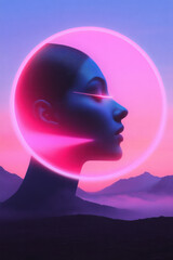 Poster - Vaporwave-inspired collage merging pastel neon waves and retro technology elements,