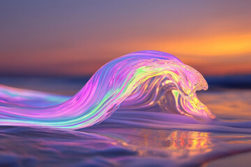 Poster - Electric ocean perspective where each rolling wave leaves behind a radiant neon trail,