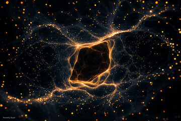 Poster - Intricate lattice of radiant fibers stretching across a cavernous space, each glowing thread