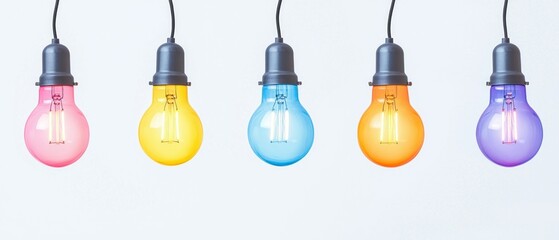 Aufkleber - Colorful Light Bulbs Hanging in a Row Illumination Ideas Concept