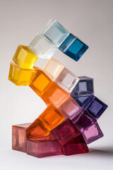 Poster - Glass cubes stacked to form a crystalline wave crest, with each cube containing a prismatic swirl