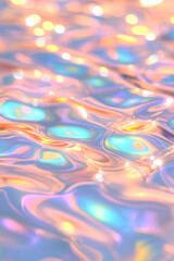 Poster - Reflective water surface distorting a hexagonal pattern that ripples in vibrant neon shades,