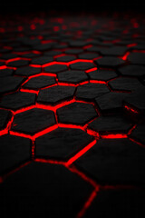 Poster - Endless field of bright red hexagons gently fading into darkness, each cell subtly reflecting a