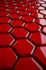 Poster - Endless field of bright red hexagons gently fading into darkness, each cell subtly reflecting a