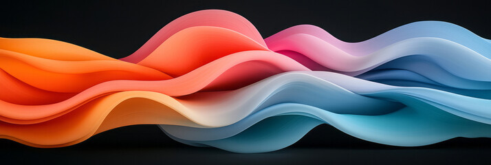 Poster - Intertwined curvilinear lines of warm crimson and cool cyan, gently fading into a soft black