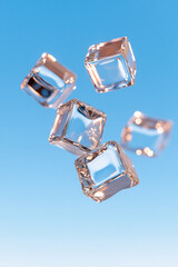 Poster - Cluster of metallic cubes floating in midair, with fragments peeling away into fine geometric