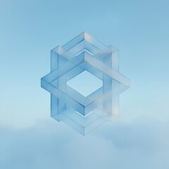 Poster - Fractured digital sculpture of interlinked cubes suspended amid swirling dust motes on a light
