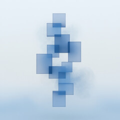 Poster - Fractured digital sculpture of interlinked cubes suspended amid swirling dust motes on a light