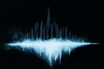 Aufkleber - Futuristic cityscape silhouette made from cubes slowly breaking down, the fragments drifting off