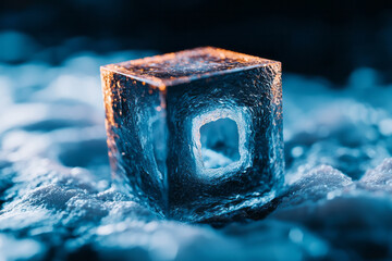 Aufkleber - Macro shot of a single rotating cube splintering into ultrathin layers, each slice highlighted by