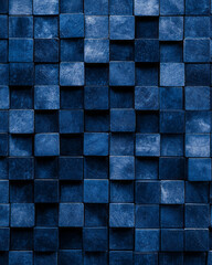 Poster - Lightly textured navy backdrop intersected by shimmering turquoise cubes, each positioned with