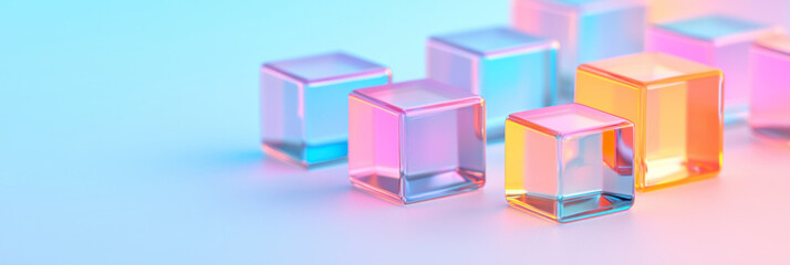 Poster - Semi-transparent cubes suspended in a lattice-like matrix, illuminated by subtle gradient