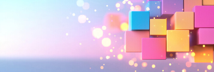 Aufkleber - Overlapping cubes of different scales fading into the distance, interspersed with flickering gold