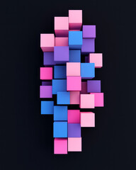 Aufkleber - Low-poly style arrangement of staggered pink and cobalt cubes forming a central focal point against