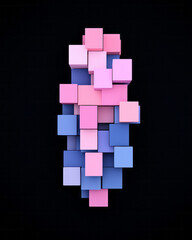 Fototapete - Low-poly style arrangement of staggered pink and cobalt cubes forming a central focal point against