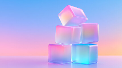 Fototapete - Cluster of semi-translucent cubes in bright magenta and electric blue, each emitting a subtle glow