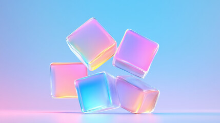 Poster - Cluster of semi-translucent cubes in bright magenta and electric blue, each emitting a subtle glow