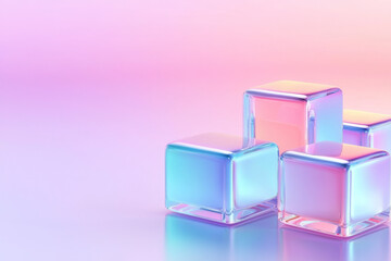 Aufkleber - Minimalistic set of reflective cubes blending pink and sapphire tones, arranged in a neat, compact