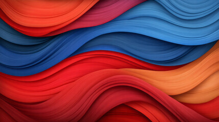 Poster - Soft, wavelike ribbons in rich scarlet and deep azure, overlapping and twisting amid a smooth