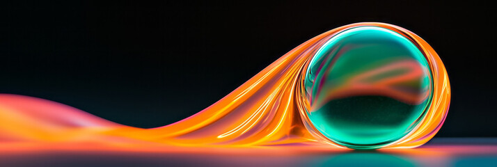 Aufkleber - Smooth, polished sphere edged by glowing ribbons in bright green and deep red, casting subtle