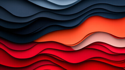 Poster - A collage-style arrangement of wavy stripes in dark navy and soft red hues, enhanced by subtle