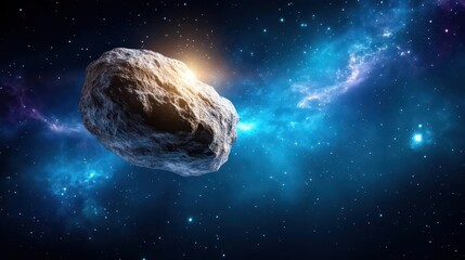 Poster - Asteroid in the sky with a dark space background and stars visible in the atmosphere