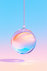 Aufkleber - Satin-like sphere suspended midair, alternating between pearlescent rose and aqua as it rotates,