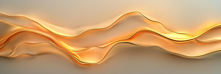 Poster - Glimmering metallic surface, rippling in gentle waves where each ridge is tinged with soft, warm