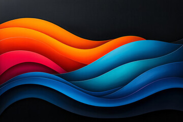 Aufkleber - Fluid dune-like curves in bold orange and neon blue gently overlapping on a stark black canvas,
