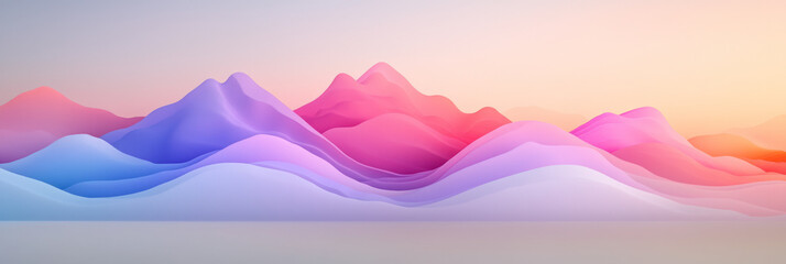 Aufkleber - Layered hills in muted peach and lavender forming a serene, wavy panorama under a subtly glowing