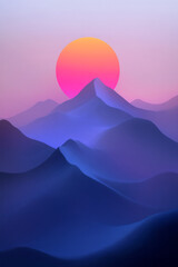 Aufkleber - Minimalist rolling mounds shaded in subtle yellows and pinks, crowned by an otherworldly magenta