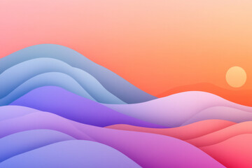 Poster - Organic layered hills in soft orange and lavender, fading seamlessly into a sky tinted by a hazy