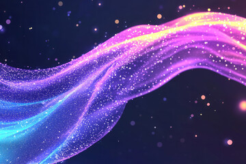 Poster - Glittering wave of pastel sparkles forming a rippling arc through shadowy space, leaving twinkling