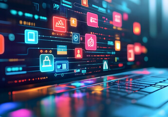 Poster - digital graphic depicting an online platform with icons
