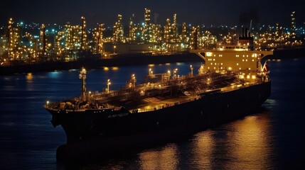 Poster - Night tanker port refinery import export industry