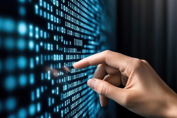 Aufkleber - Big data technology and data science with person touching data flowing on virtual screen Business analytics