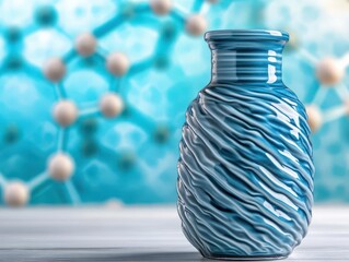 Poster - Vase with blue swirl pattern on white background for home decor and interior design