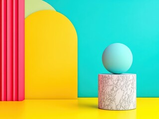 Fototapete - White egg placed on a polished marble pedestal for artistic presentation and photography