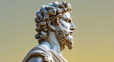 Wall Mural - Dionysus statue on plain yellow background side view portrait