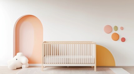 Poster - Contemporary Abstract Nursery Design, featuring clean lines, soft pastel colors, and an open layout that creates a serene and inviting atmosphere for children.