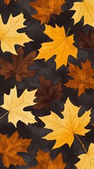 Wall Mural - An intimate shot of autumn leaves displaying warm shades of brown and yellow