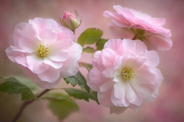 Poster - Delicate Pink Flowers Blooming Gracefully in Soft Pastel Background