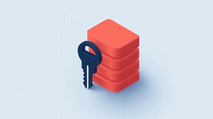 Poster - Secure Data Storage Concept with Key and Database Icon Illustration