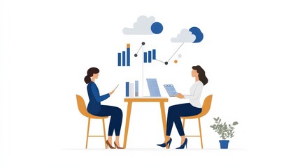 Poster - Businesswomen Engaging in Productive Discussion with Data Visualizations and Technology