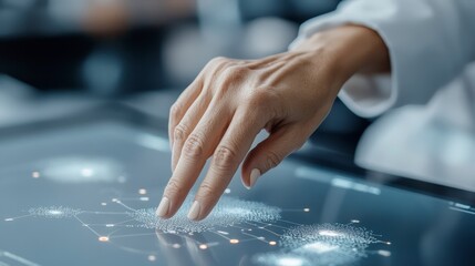 Aufkleber - Hand Touching Interactive Digital Network Display on Modern Touchscreen Device