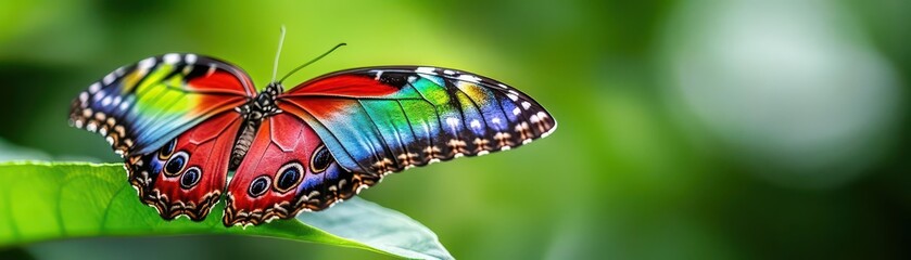 Poster - Butterfly with colorful wings resting on a leaf in natural outdoor environment