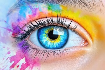 Aufkleber - Colorful eye with watercolor splashes